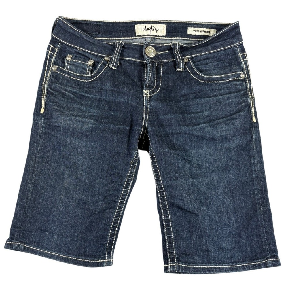 Daytrip Virgo Bermuda Shorts Womens 26 Blue Denim Dark Washed Mid Rise Stretch - Picture 1 of 7